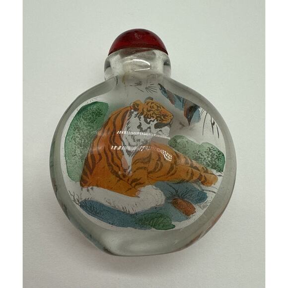 Vtg Reverse Painted Asian Snuff Bottles Powder Jar Red Cap Lot Of 7 - Picture 5 of 16